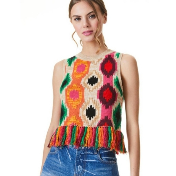 Alice + Olivia Tops - Alice + Olivia Reva Fringe Crochet Peplum Top
